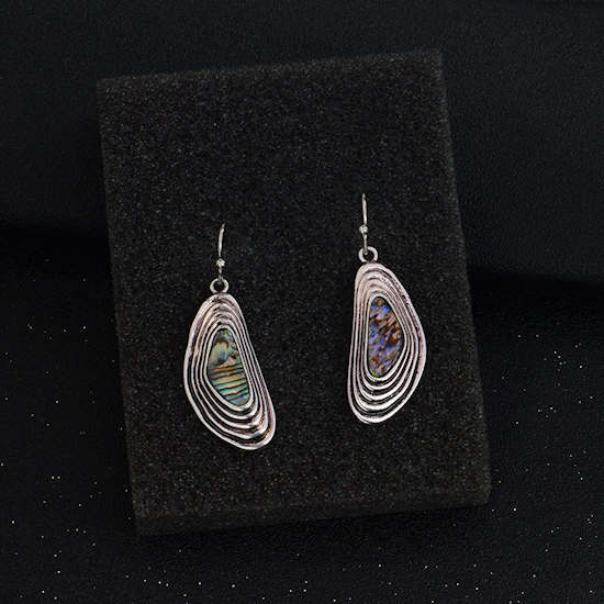 Oval Round Drop Earrings with Abalone Shell Inserts