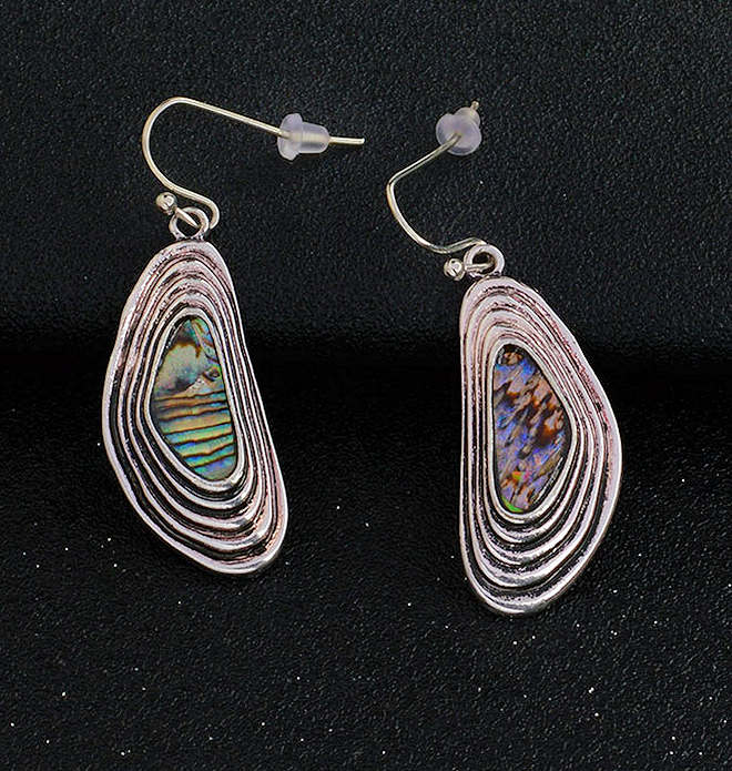 Oval Round Drop Earrings with Abalone Shell Inserts