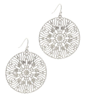 Disk Earrings - Filigree - Gold or Silver Tone