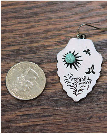 Turquoise Earrings with Etched Birds