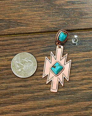 Natural Turquoise Post, Aztec Style Earrings 