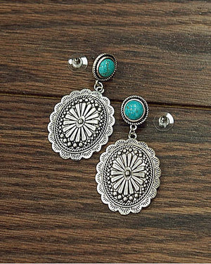 Concho Style Post Earrings , Natural Turquoise 