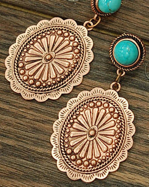 Concho Style Post Earrings , Natural Turquoise