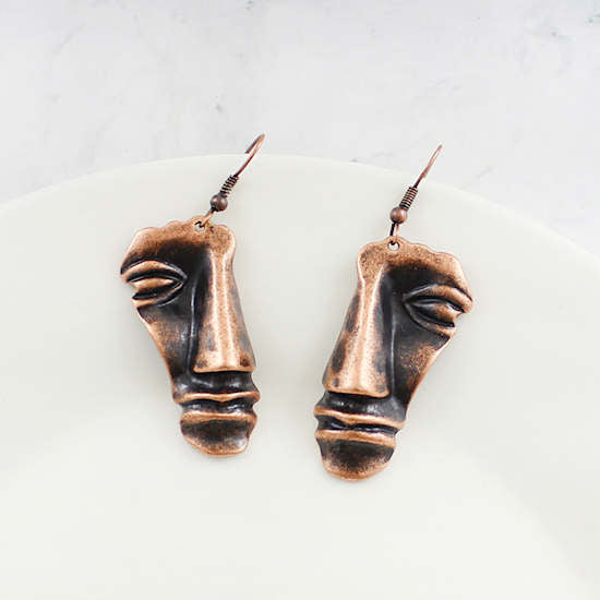  Face Drop Earrings Bronze 