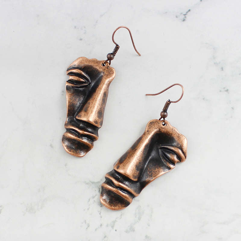  Face Drop Earrings Bronze 