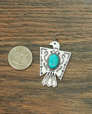 Earrings with Natural Turquoise in the shape of a Thunderbird