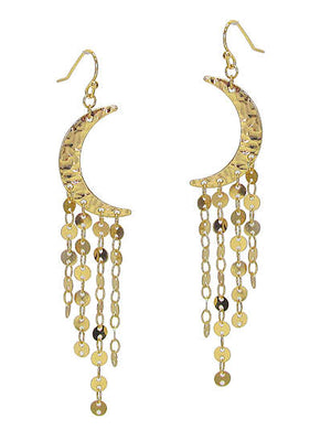 Crescent Moon and metal chip drop earring
