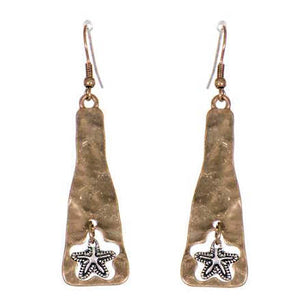 Starfish Dangle Earrings Two Tone Metal