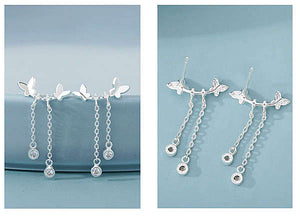 Sterling Silver Butterfly Chain Tassel Earrings