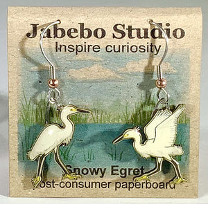 Recycled Earrings Snowy Egret