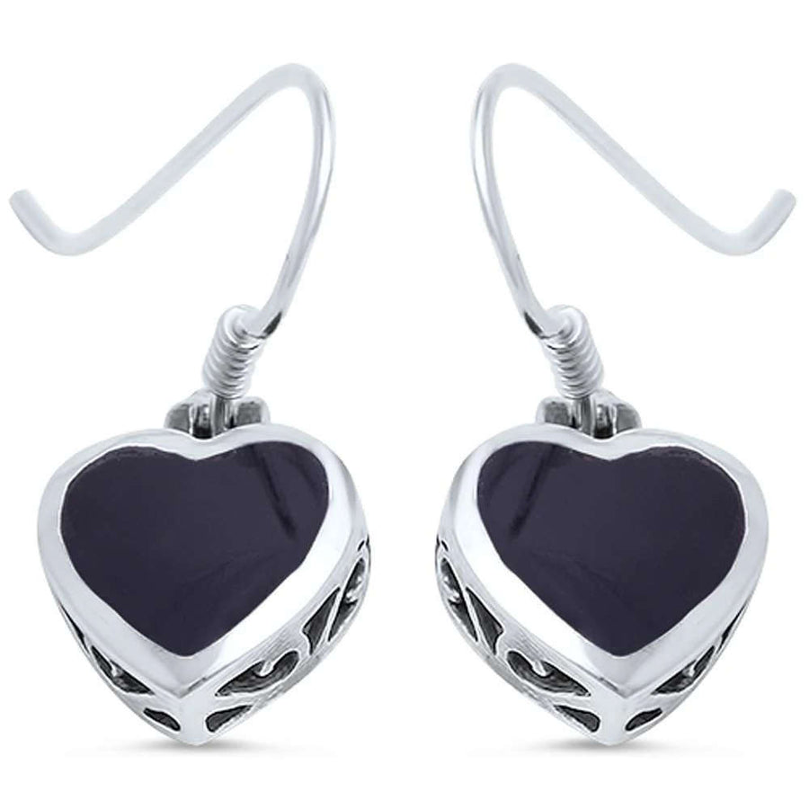 Heart Earrings, Black Onyx