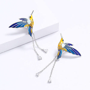 Yellow and Blue Enamel Bird Earrings