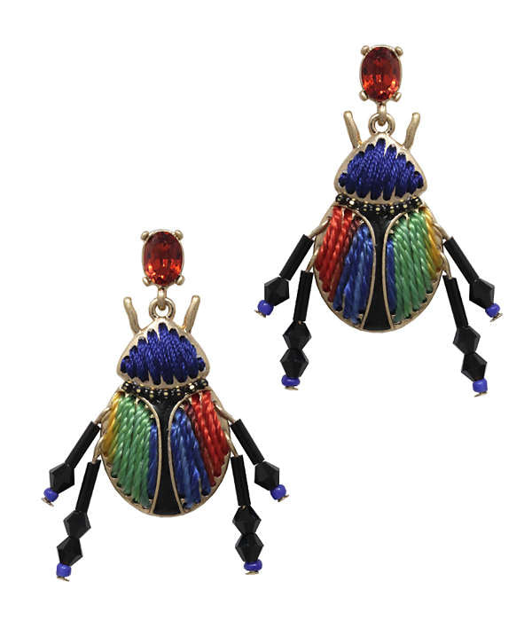 colorful beetle earrings