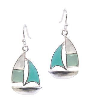 Sea glass sail boat earrings