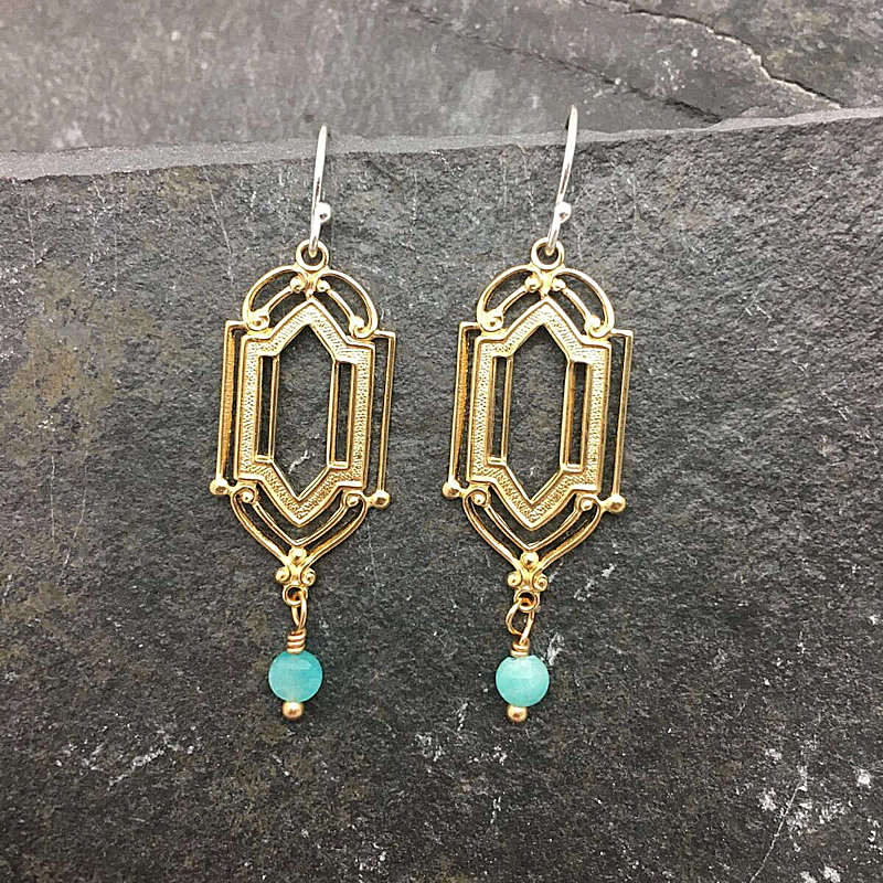 Gold Victorian Drop With Faceted Amazonite Earring