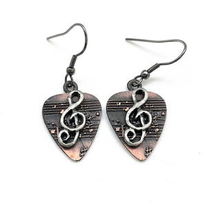 Guitar Pick with Treble Clef Earrings