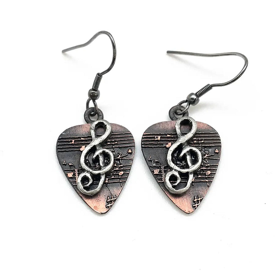 Guitar Pick with Treble Clef Earrings