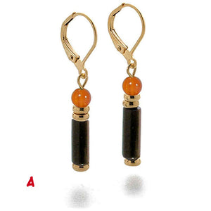Black onyx, carnelian, brass beads earrings