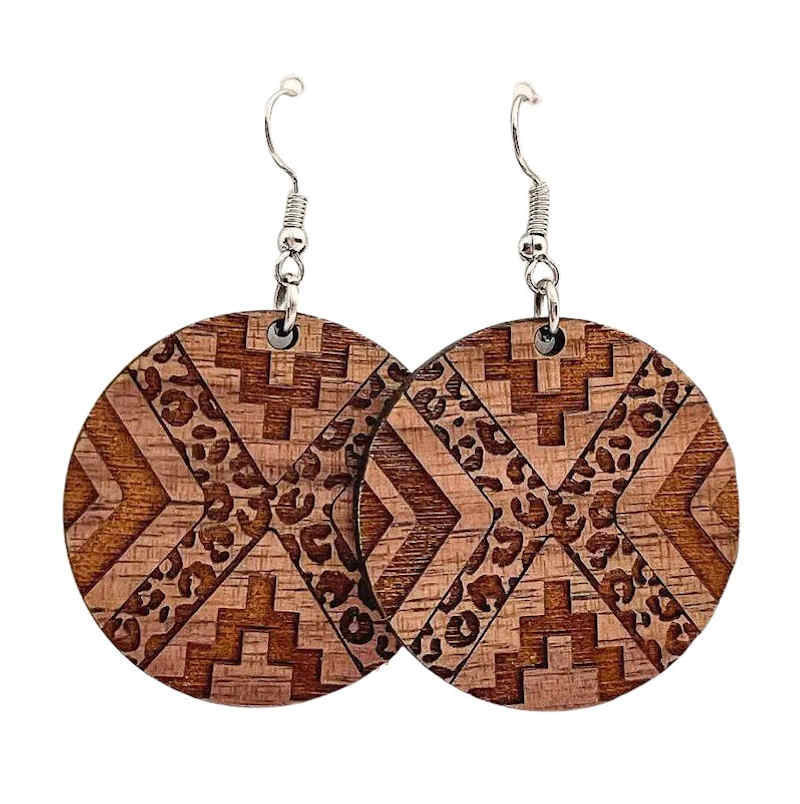 Western Style Wooded Round Earrings
