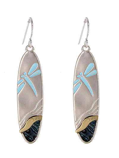 Earrings  Silver with Blue Dragonfly and Abalone