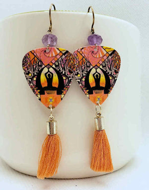 Peach color tassel earrings