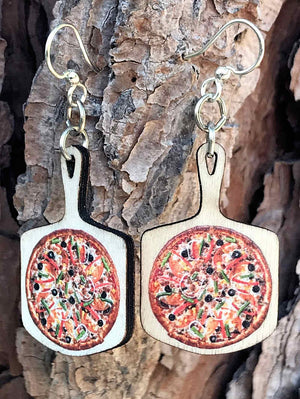Wood Pizza Earrings