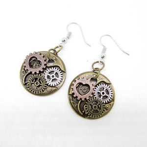 Earrings Steampunk  - with gears within a circle