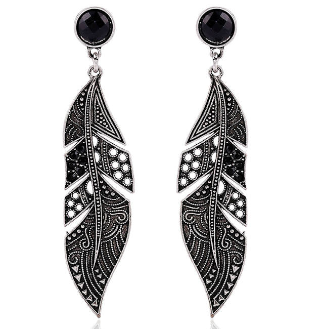 Antique Silver Leaf Feather Post Earring