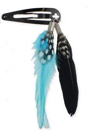 snap barrette with 2 feather dangles
