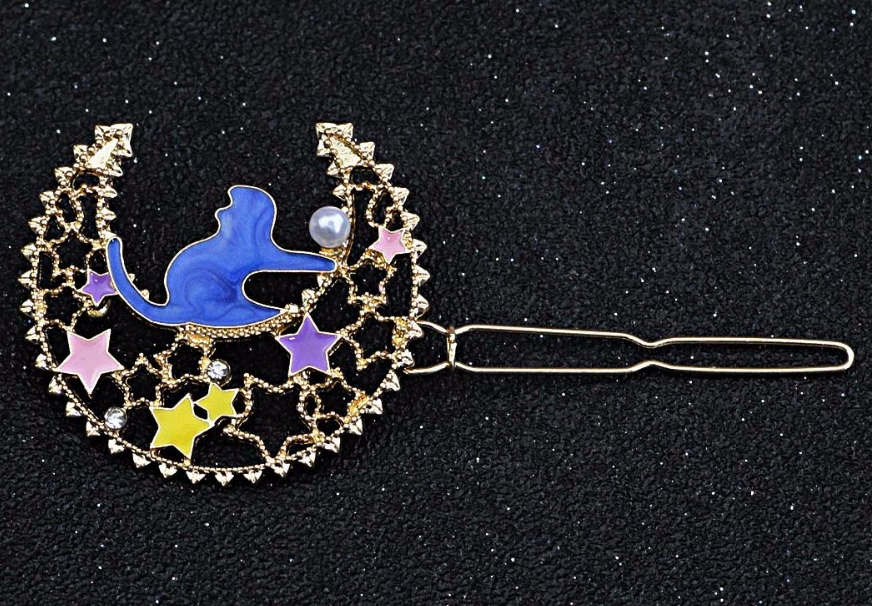Cat on Crescent Moon with Stars Barrette