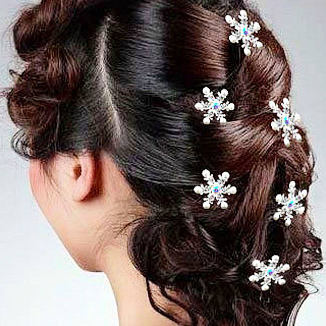 Rhinestone Flower Pearl Clips Hairpins - Set of 4