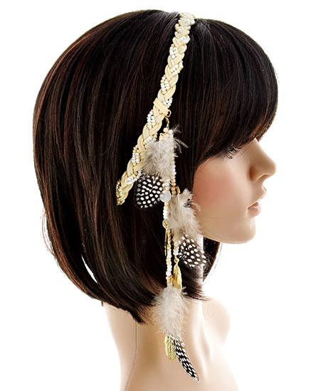 Braided Headband with Feathers