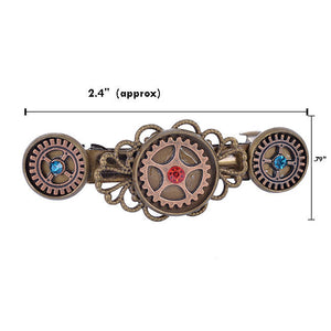 Steampunk Barrette - with Crystals in Gears with measurements