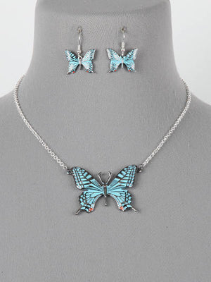BUTTERFLY PENDANT NECKLACE AND EARRING SET