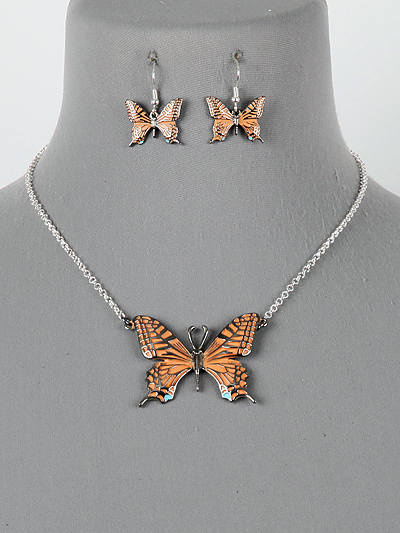 MONARCH BUTTERFLY NECKLACE AND EARRING SET