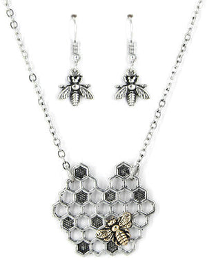 Honeycomb with Bee Necklace and Earring Set