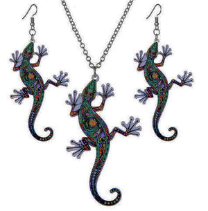 Artistic Gecko Necklace and Earring Set - Acrylic
