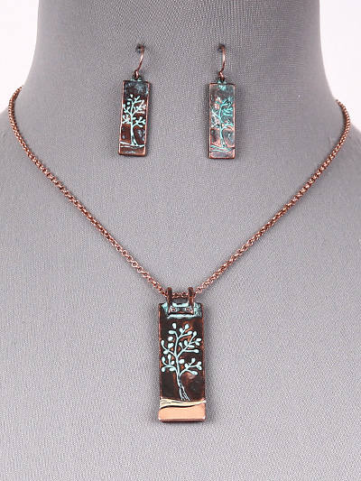 Tree of Life Necklace and Earring Set - Patina - Magnolia Mountain Jewelry