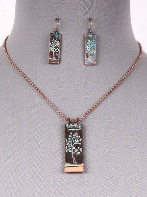 Tree of life  - necklace and earring set - Patina