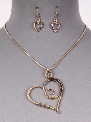 Necklace & Earring Set - Heart with Coiled Wire