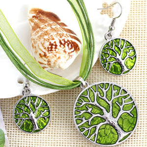 necklace earring set green tree of life