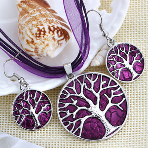 Purple Tree of life necklace and earrings set