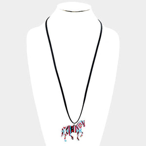 Horse Long Necklace and Earrings with Southwest Pattern