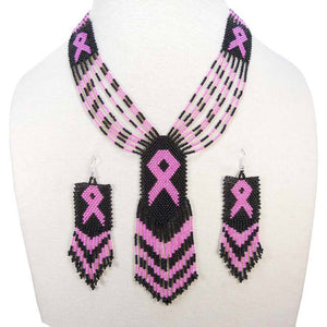 Seed Bead Breast Cancer Awareness jewelry set