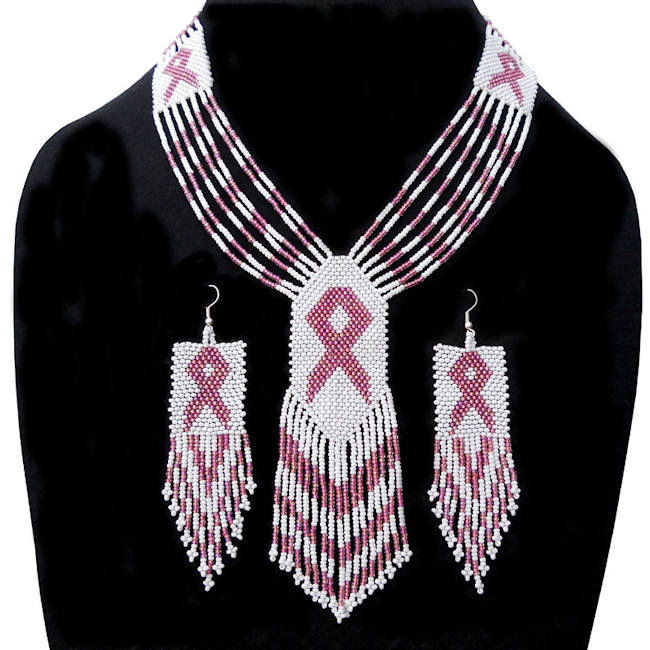 Seed Bead Breast Cancer Awareness jewelry set