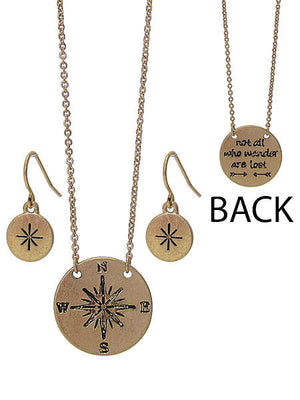 Pendant Necklace  and Earring set - Not All Who Wander are Lost