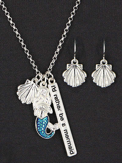 I Would Rather Be a Mermaid Necklace & Earring Set