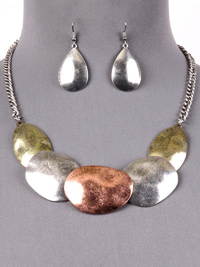 Multi Metal Statement Necklace and Earrings