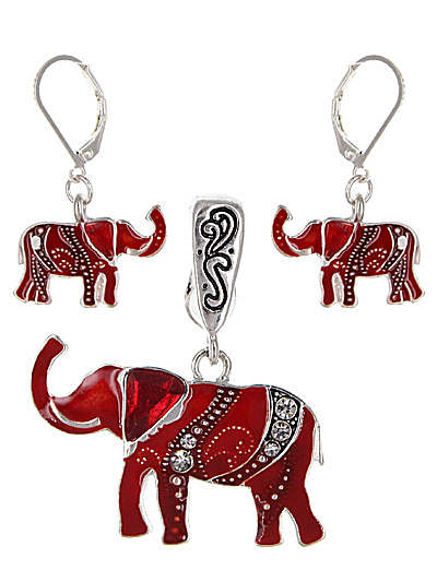 Elephant Pendant and Earring Set