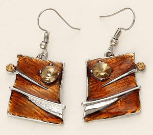Earrings of Iridescent Brown with Rhinestones